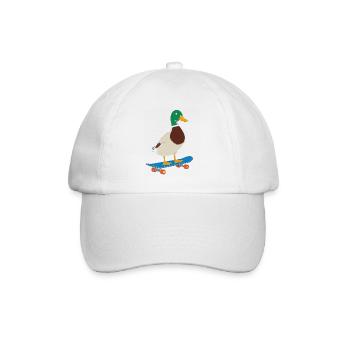Ente auf Skateboard – bunter Cartoon-Look - Baseballkappe - Weiß/Weiß - Vorne