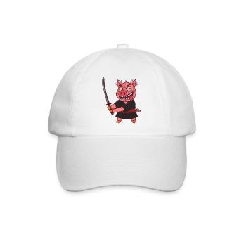 Verrücktes Samurai Schwein mit Schwert - Baseballkappe - Weiß/Weiß - Vorne