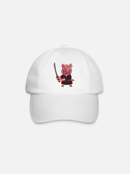 Verrücktes Samurai Schwein mit Schwert - Baseballkappe - Weiß/Weiß