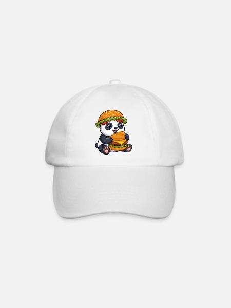  Süßer Panda mit Burger Cartoon - Baseballkappe - Weiß/Weiß