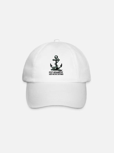 Fest Verankert Aber Frei Wie Der Wind Maritimer - Baseballkappe - Weiß/Weiß