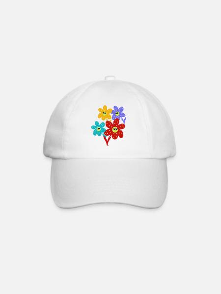 Fröhliche Blumen-Lächeln Blume Retro - Baseballkappe - Weiß/Weiß