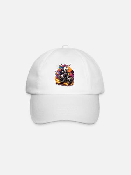 Einhorn-Motorrad im Neon-Sunset - Baseballkappe - Weiß/Weiß