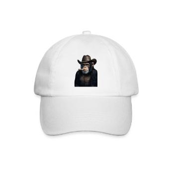 Schimpanse mit Cowboyhut und Zigarre - Baseballkappe - Weiß/Weiß - Vorne
