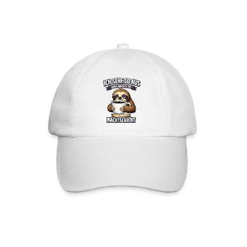 Nachtschicht Faultier Spruch mit Kaffeetasse - Baseballkappe - Weiß/Weiß - Vorne