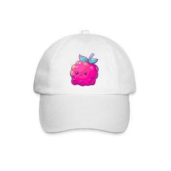 Kuschelige Himbeer-Kawaii Frucht Illustration - Baseballkappe - Weiß/Weiß - Vorne