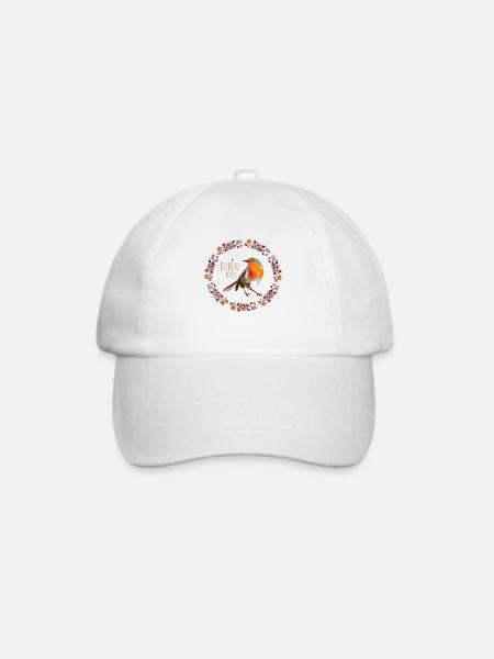 Rotkehlchen Vogel mit botanischen Blumen Design - Baseballkappe - Weiß/Weiß