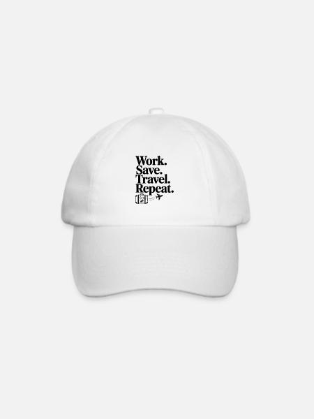 Arbeit. Speichern. Reisen. Wiederholen. - Baseballkappe - Weiß/Weiß