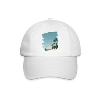 Sonnenuntergangsstrand mit Palmen - Baseballkappe - Weiß/Weiß - Vorne