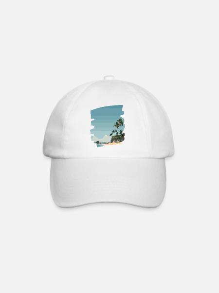 Sonnenuntergangsstrand mit Palmen - Baseballkappe - Weiß/Weiß