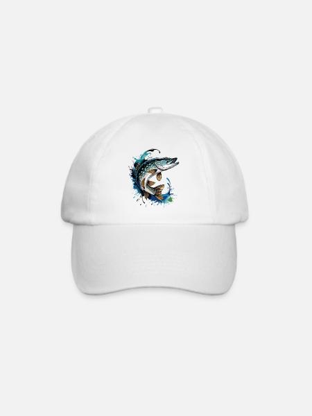 Springender Hecht - Baseballkappe - Weiß/Weiß