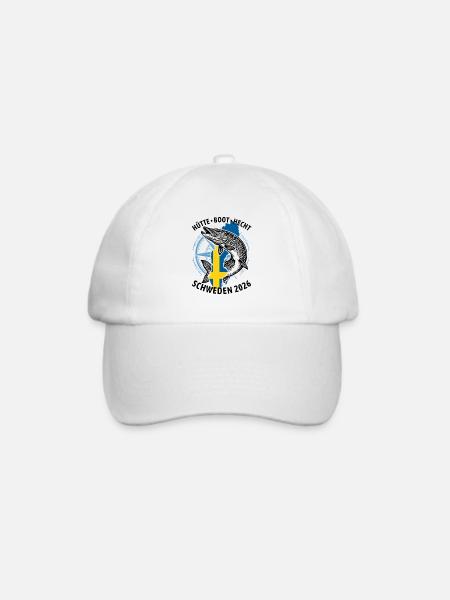Hütte, Boot, Hecht - Schweden 2026 | Angler - Baseballkappe - Weiß/Weiß