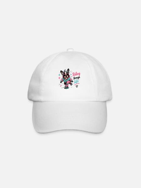 Rollender Hund – Lebensfreude - Baseballkappe - Weiß/Weiß