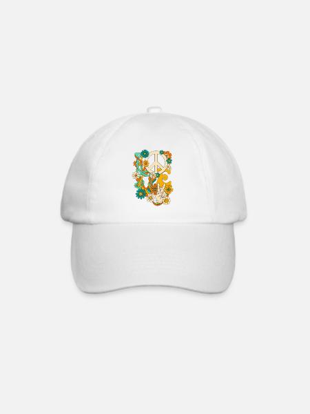 Love Peace Flowers Cooler Retro-Hippie - Baseballkappe - Weiß/Weiß