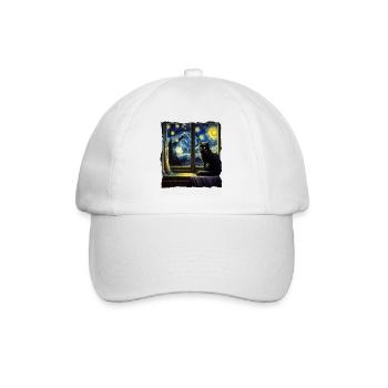 Schwarze Katze Starry Night - Baseballkappe - Weiß/Weiß - Vorne