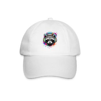 Waschbär mit Musik Kopfhörern und Farben Klecks - Baseballkappe - Weiß/Weiß - Vorne