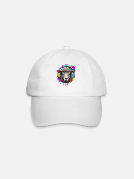 Schaf mit Kopfhörer-Design im Neon-Splash - Baseballkappe - Weiß/Weiß