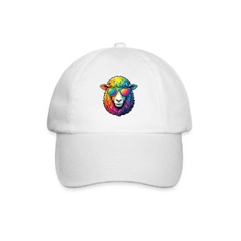 Regenbogen Schaf mit Sonnenbrille Schafe - Baseballkappe - Weiß/Weiß - Vorne