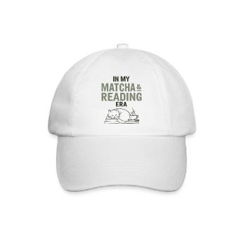 Matcha, Buch & Katze Therapie | Geschenk für Leser - Baseballkappe - Weiß/Weiß - Vorne