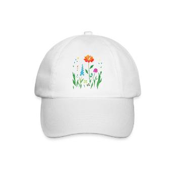 Bunte Blumenwiese Illustration - Baseballkappe - Weiß/Weiß - Vorne
