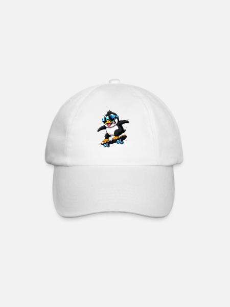 Cooler Pinguin Skateboarder Quirky Comic - Baseballkappe - Weiß/Weiß