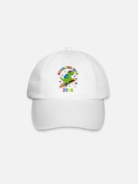 Schulkind 2026 Dino T-Rex Einschulung - Baseballkappe - Weiß/Weiß