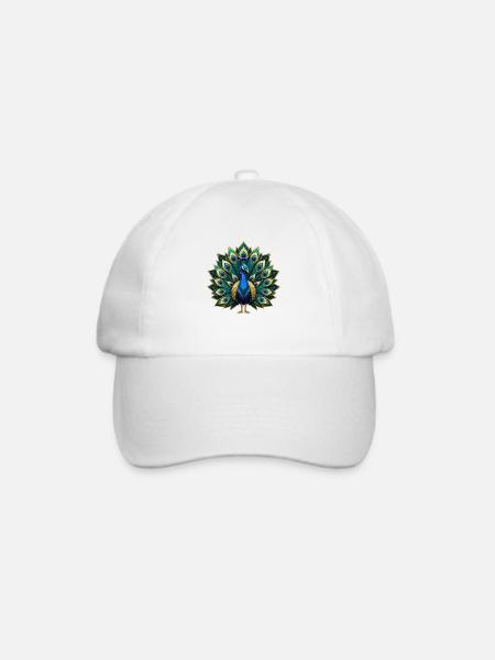 Geometrischer Pfau mit Goldakzenten - Baseballkappe - Weiß/Weiß
