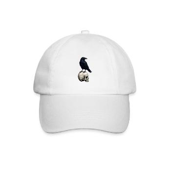Rabe auf Schädel düstere Silhouette - Baseballkappe - Weiß/Weiß - Vorne