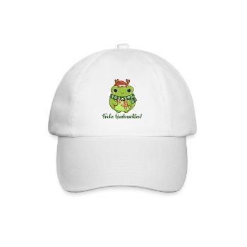 Quakender Weihnachtsfrosch mit Weihnachtsgrüßen - Baseballkappe - Weiß/Weiß - Vorne