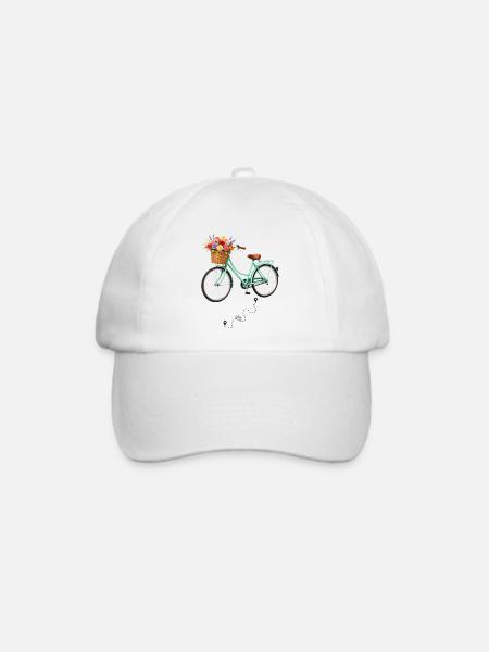 Pastellfahrrad mit Blumenkorb - Baseballkappe - Weiß/Weiß
