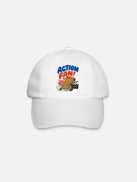 Action Fan – Capybara mit Filmklappe - Baseballkappe - Weiß/Weiß