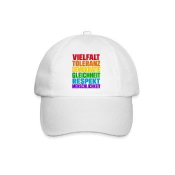Vielfalt Toleranz Demokratie – Regenbogen Spruch - Baseballkappe - Weiß/Weiß - Vorne