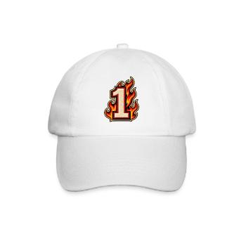 Zahl 1 im Flammen Patch-Look  - Baseballkappe - Weiß/Weiß - Vorne