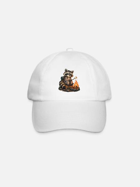 Waschbär am Lagerfeuer - Baseballkappe - Weiß/Weiß