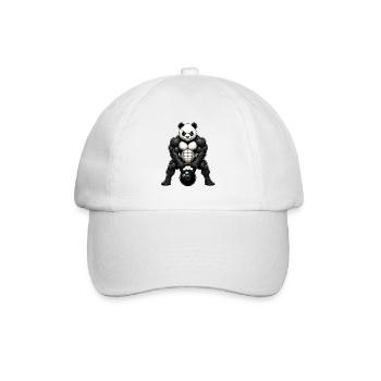 Panda Kettlebell Bodybuilder Fitness Cartoon - Baseballkappe - Weiß/Weiß - Vorne