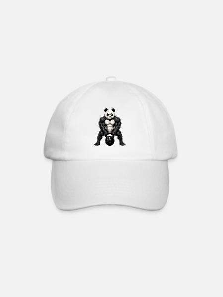 Panda Kettlebell Bodybuilder Fitness Cartoon - Baseballkappe - Weiß/Weiß