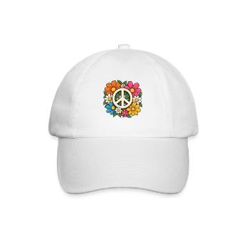 Peace Zeichen Blumen – Flower Power Hippie - Baseballkappe - Weiß/Weiß - Vorne