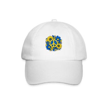 Ukraine Peace Zeichen mit Blumen Blau Gelb - Baseballkappe - Weiß/Weiß - Vorne