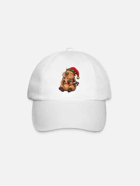 Süßes Capybara als Wichtel mit Lebkuchen - Baseballkappe - Weiß/Weiß