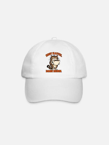 Erst Kaffee Dann Reden – Grumpy Katze - Baseballkappe - Weiß/Weiß