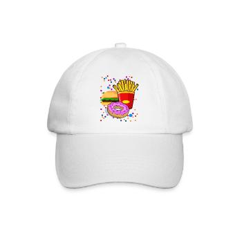Bunte Fastfood Cartoon-Motiv - Baseballkappe - Weiß/Weiß - Vorne