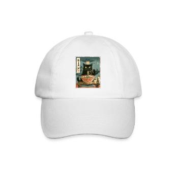 Katze, Ramen,UFO, Kawaii, Anime - Baseballkappe - Weiß/Weiß - Vorne