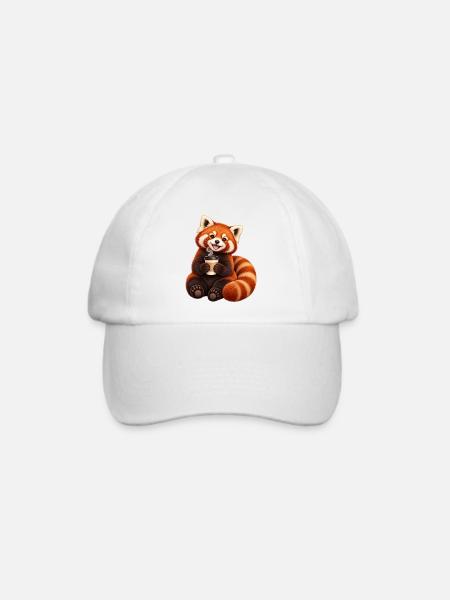 Kaffeeliebender roter Panda - Baseballkappe - Weiß/Weiß