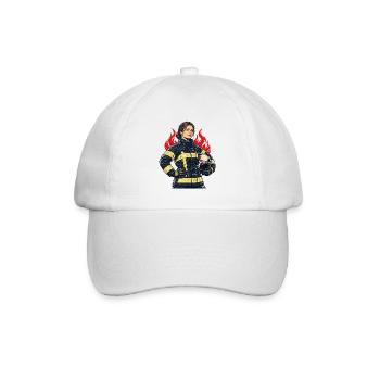 Feuerwehrfrau mit Helm und Flammen - Baseballkappe - Weiß/Weiß - Vorne