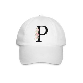 P Buchstabe Monogram Floral - Baseballkappe - Weiß/Weiß - Vorne