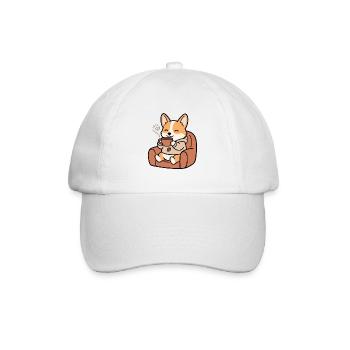 Süßer Corgi, der Kaffee trinkt, lustiger Hundeliebhaber - Baseballkappe - Weiß/Weiß - Vorne
