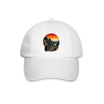 Motorrad Retro Biker Sonnenuntergang Berge - Baseballkappe - Weiß/Weiß - Vorne