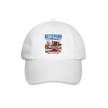 Retro Rotterdam Netherlands Cityscape Skyline Aug - Baseballkappe - Weiß/Weiß - Vorne