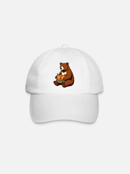 Bär mit Birnenkorb - Baseballkappe - Weiß/Weiß