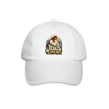 Jesus Lives On Lamm Natur - Baseballkappe - Weiß/Weiß - Vorne